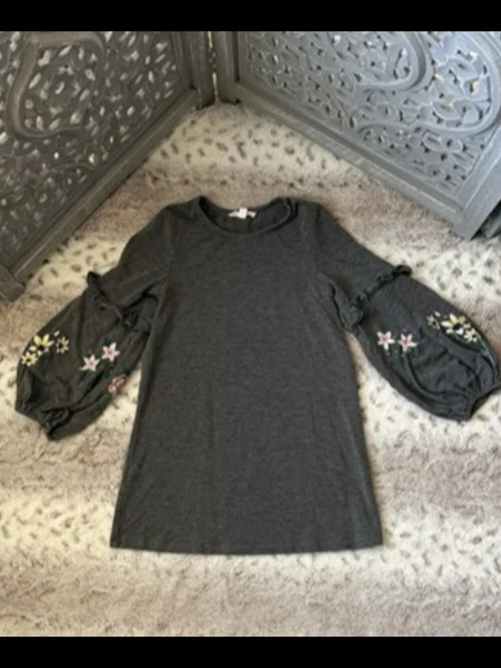 Truly Me gray long sleeve dress girls 5T floral embroidery fiesta girlhoodcore